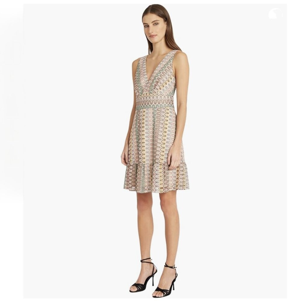 Donna Morgan V-Neck Sleeveless Ruffle Hem Crochet Summer Dress NWT